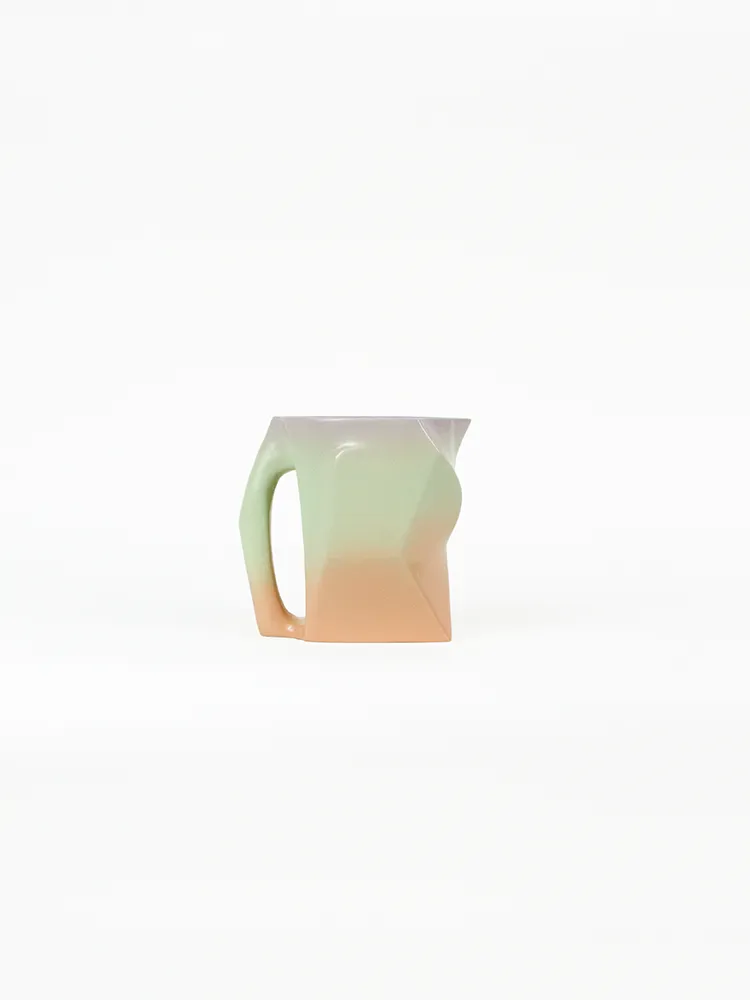 Variante de la carafe Computerized en céramique émaillée verte, rose et orangée
