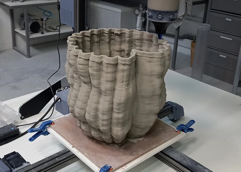 Détail d'une impression 3D d'une pièce en céramique